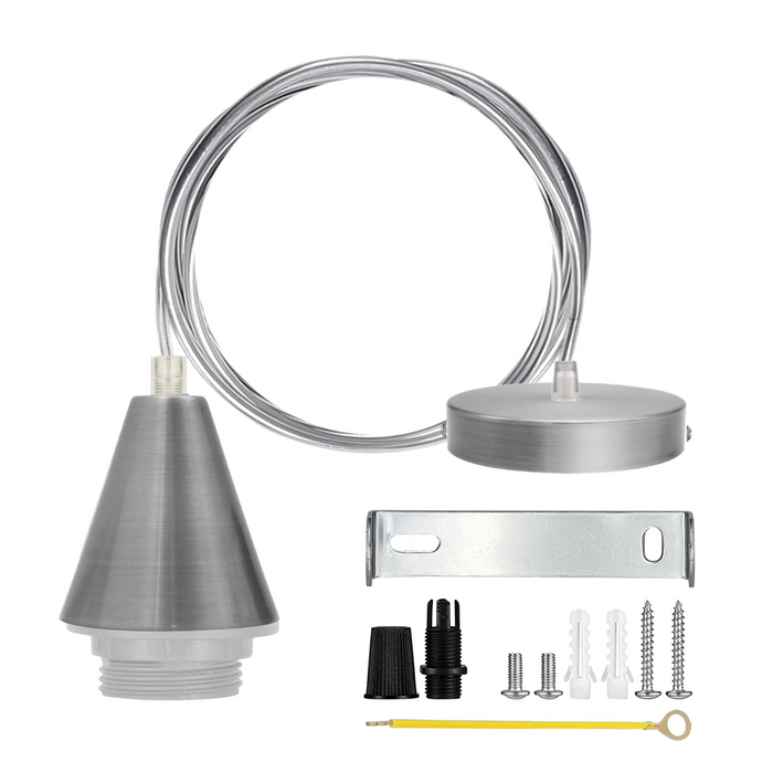 2Pack Satin Nickel E27 Cone Holder,1m PVC Cable,Ceiling Rose Plate ,Accessories