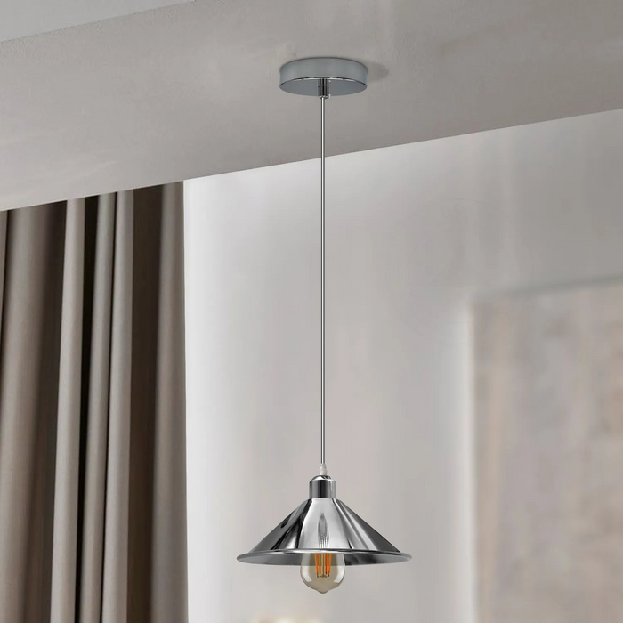 Chromen hanglamp, hanglamp, E27, gegalvaniseerde metalen lampenkap