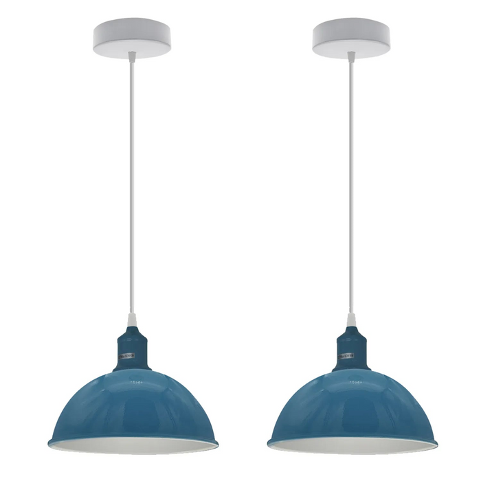 E27-2Pack Dome Shaped Cyan Blue Sturdy Metal Ceiling Lamp,Pendant Light 21cm