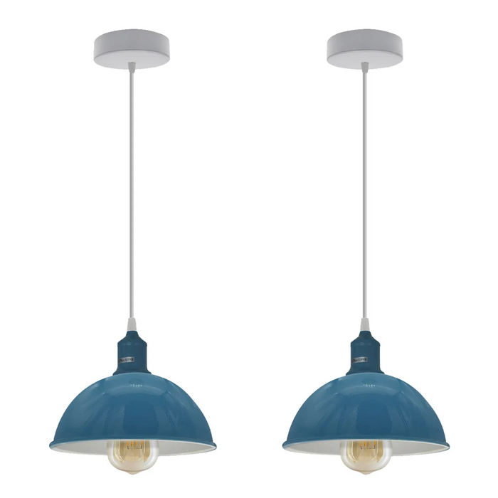 E27-2Pack Dome Shaped Cyan Blue Sturdy Metal Ceiling Lamp,Pendant Light 21cm