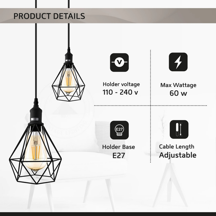 Pendant Industrial Ceiling Light Fitting, Open Style Vintage Lamp Shade