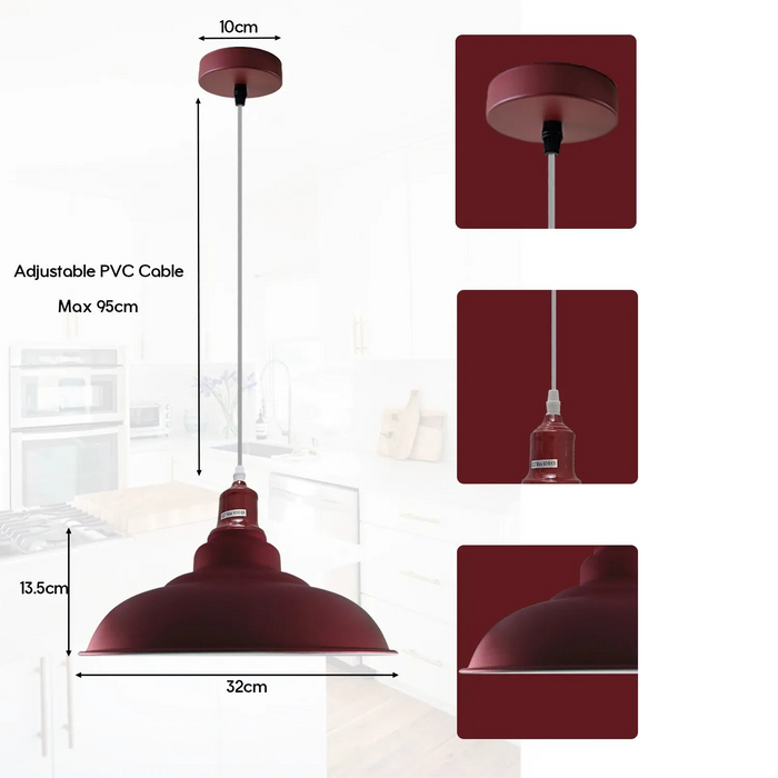 Moderne bordeauxrode hangende plafondlamp met metalen lampenkap