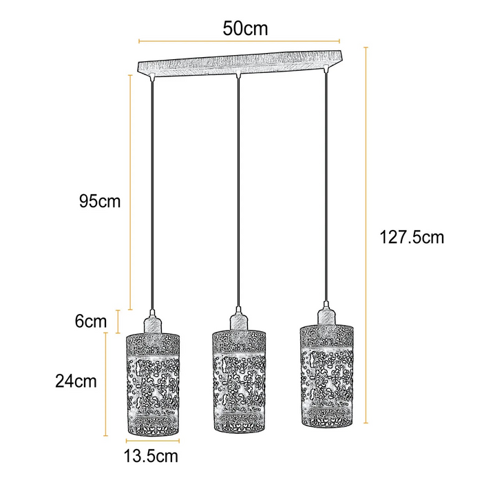 Industriële Retro hanglamp 3-weg plafondvoet Lampenkap Pendel