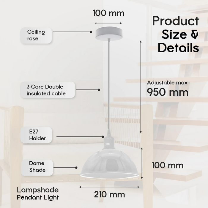 Modern Industrial White Pendant Light  E27 Base Ceiling Lighting Shade