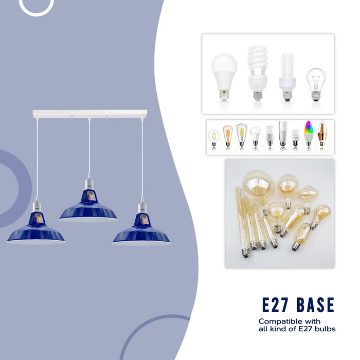 Navy Blue 3 Fittings Ceiling Barn-slotted Metal E27 Pendant Lamp Fixture