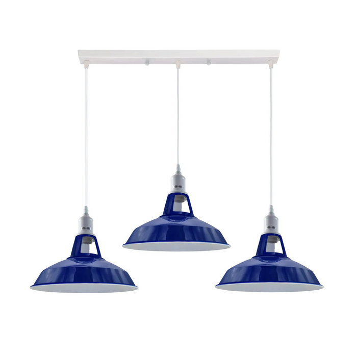 Navy Blue 3 Fittings Ceiling Barn-slotted Metal E27 Pendant Lamp Fixture