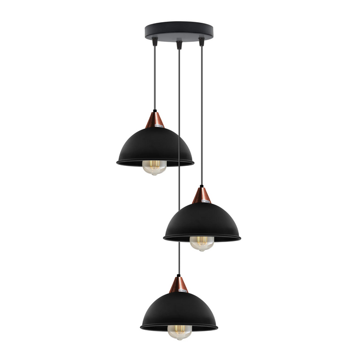 E27  Black Round Three Outlet 21cm Dome Pendant Retro Ceiling Light Shade