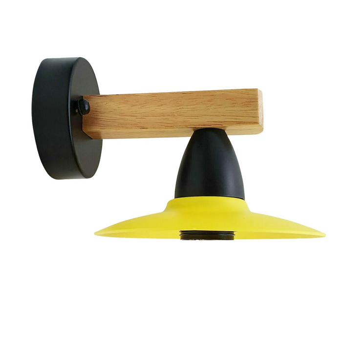 2 stuks gele LED-wandlamp schans hout, 15 cm lampenkap, E27 lamphouder