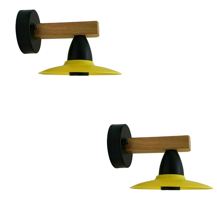 2 stuks gele LED-wandlamp schans hout, 15 cm lampenkap, E27 lamphouder