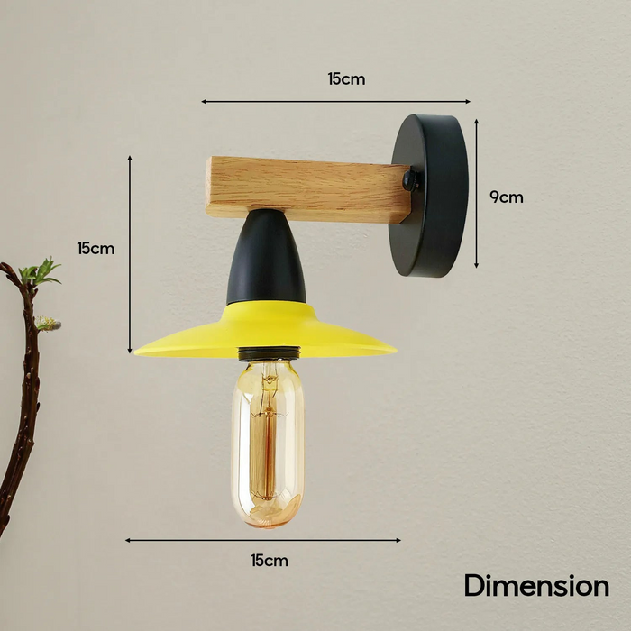 2Pack Yellow LED Wall Light Sconce Wood,15cm Lamp Shade,E27 Lamp Holder