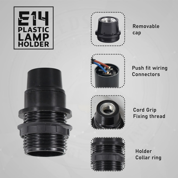 3 Pack E14 Socket Bulb Holder Edison Small Screw Black Plastic Lamp holder