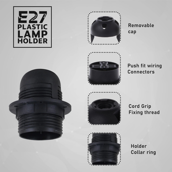 E27 Light Bulb,Pendant Socket Holder Edison Screw Black Plastic Lamp holder