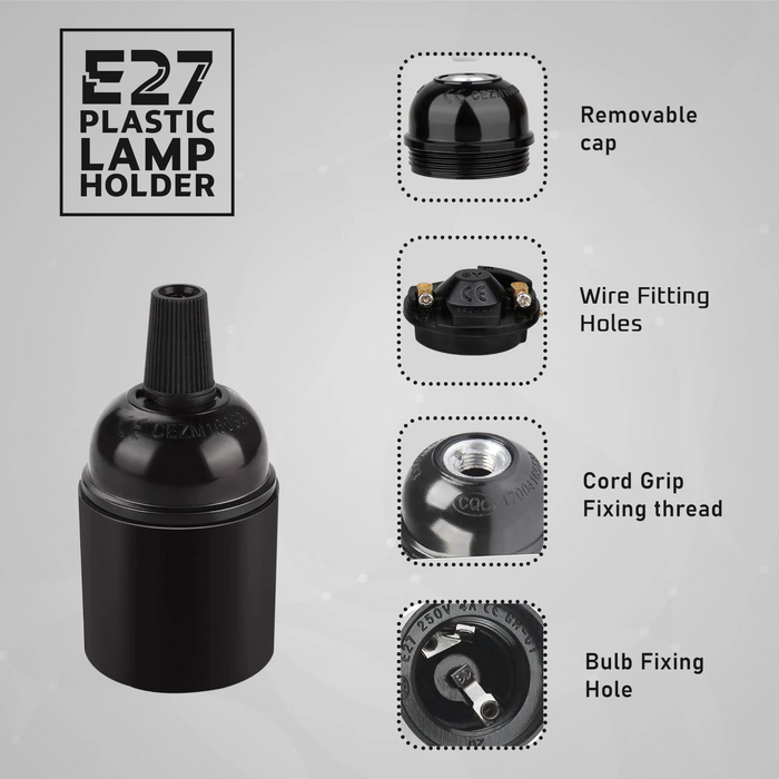 E27 Light Bulb,Pendant Socket Holder Edison Screw Black Plastic Lamp holder