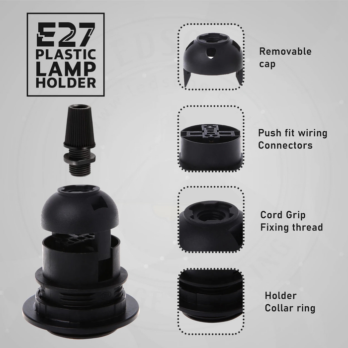 3Pack E27 Light Bulb Pendant Socket Holder Screw Black Plastic Lamp holder