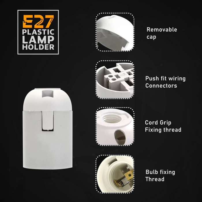 3 Pack E27 Light Bulb Pendant Socket Holder Screw White Plastic Lamp holder