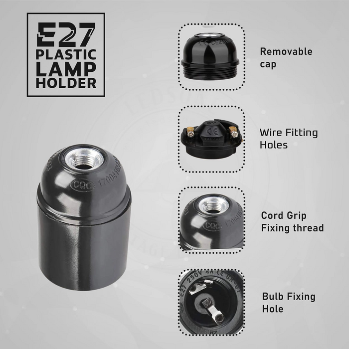 3Pack E27 Light Bulb Pendant Socket Holder,Screw Black Plastic Lamp holder