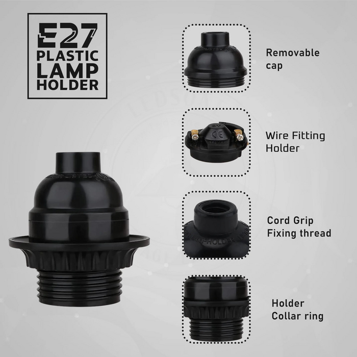 E27 Light Bulb,Pendant Socket Holder Edison Screw Black Plastic Lamp holder