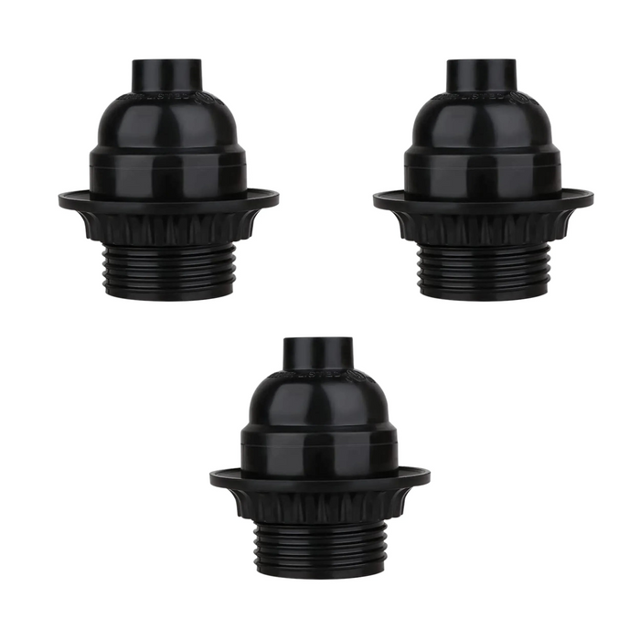 3Pack E27 Light Bulb Pendant Socket Holder,Screw Black Plastic Lamp holder