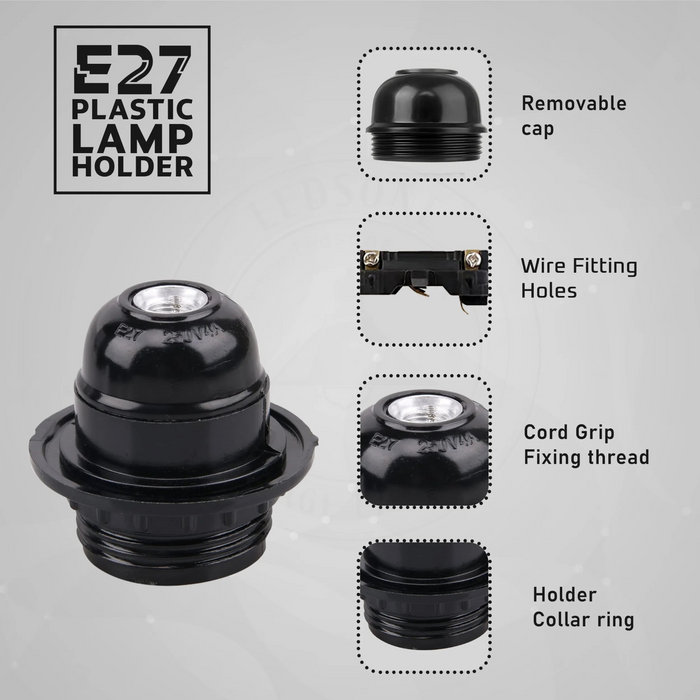 3Pack E27 Light Bulb Pendant Socket Holder,Screw Black Plastic Lamp holder