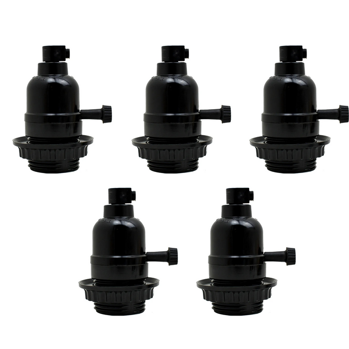 5Pack E27 Light Bulb,Pendant Socket Holder Screw Black Plastic Lamp holder