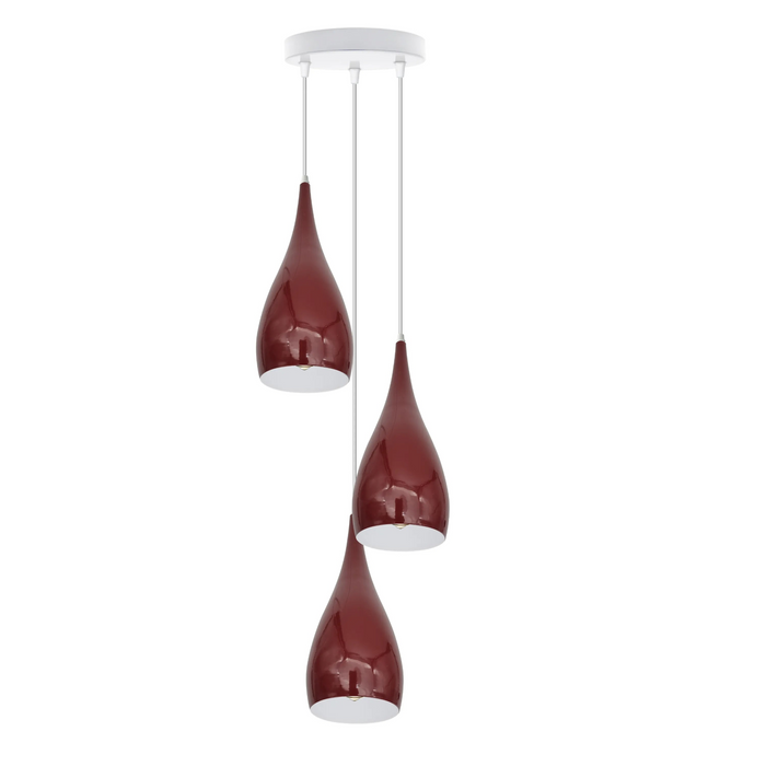 3-koppige moderne metalen E27 bordeauxrode druppelvormige hanglamp, hangend lichtarmatuur