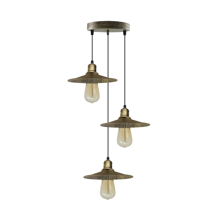 3 Head Brushed Brass Ceiling Pendant Light Metal Shade 22cm E27 Hanging Light