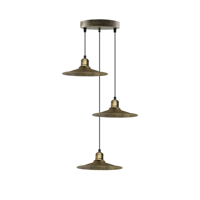 3 Head Brushed Brass Ceiling Pendant Light Metal Shade 22cm E27 Hanging Light