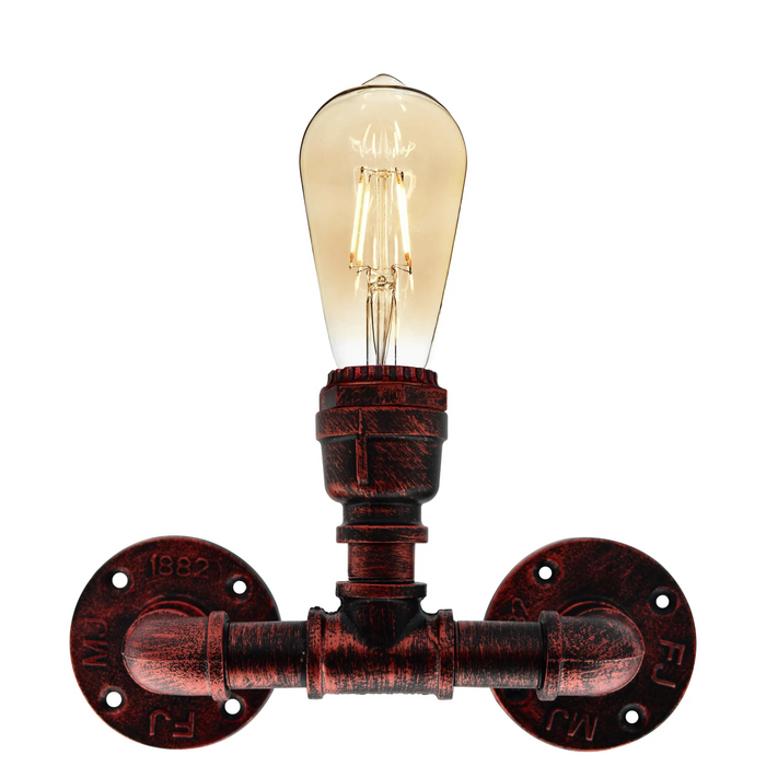 Steampunk Light E27 Rustic Red Retro Water Pipe Lamp Metal Wall Sconce