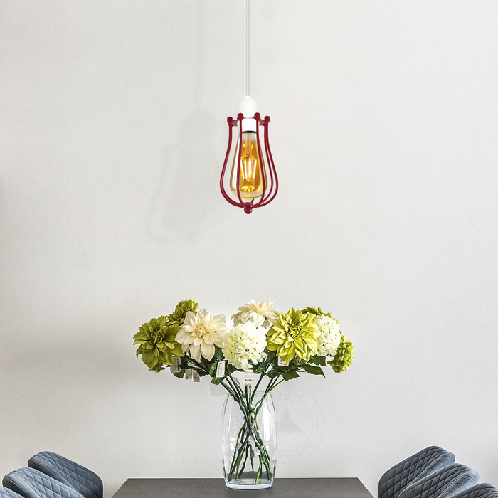 Rode lampenkap metalen ballonkooi muur Easy Fit hanglamp