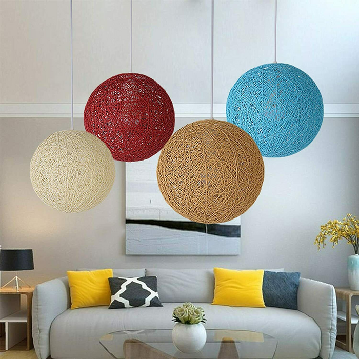 Rattan Blue Wicker Woven Two Outlet Ball Globe Pendant Lampshade