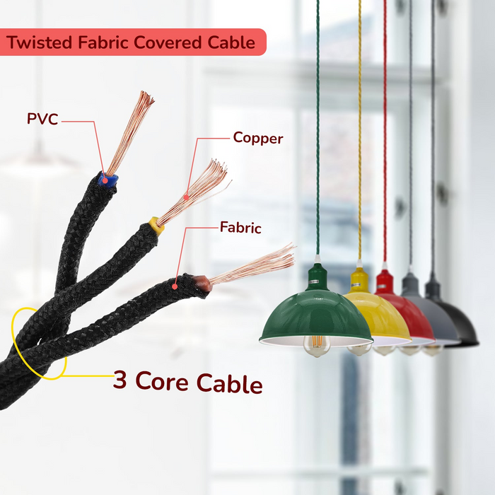 Koepelvormige kaphanger 3-aderige kabel Hanglamp E27 fitting