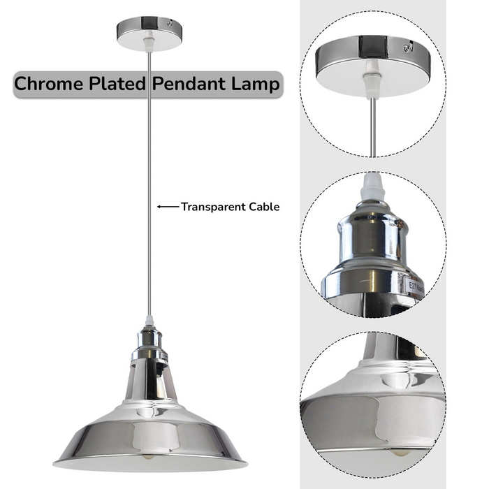 Single Pendant Light Metal Barn Slotted Chrome E27 Holder Fitting Hanging Light
