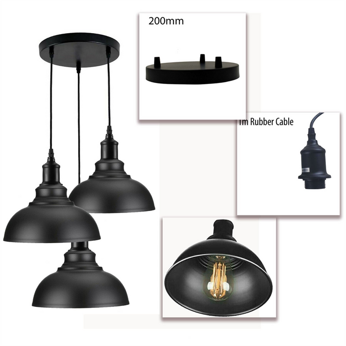 3 Ceiling lamp Pendant Cluster Light Modern Light Fitting Black Lampshades