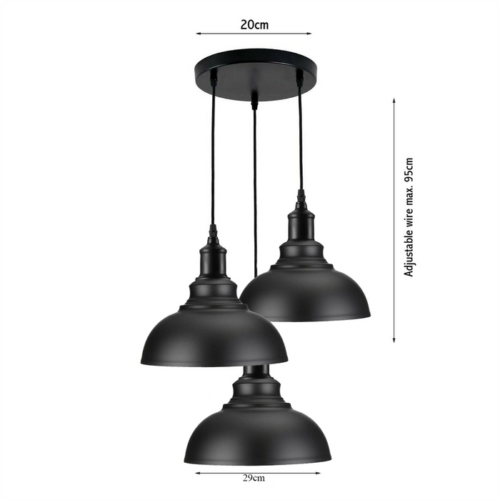 3 Ceiling lamp Pendant Cluster Light Modern Light Fitting Black Lampshades