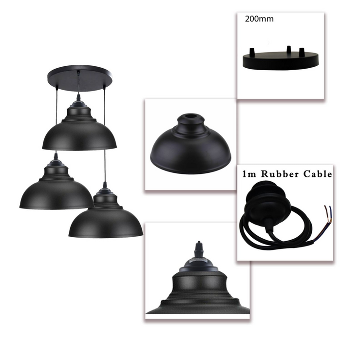 3 Ceiling lamp Pendant Cluster Light Modern Light Fitting Black Lampshades