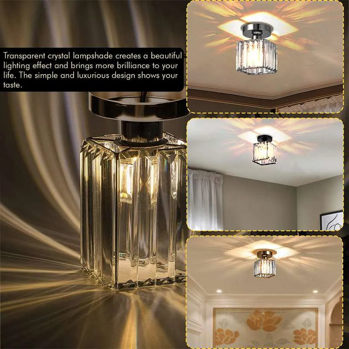 Crystal Semi Flush Ceiling Light Fixture E27 Square Fitting Ceiling Lamp Chandelier