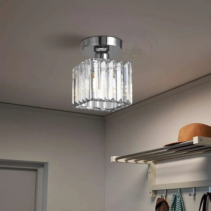 Crystal Semi Flush Ceiling Light Fixture E27 Square Fitting Ceiling Lamp Chandelier