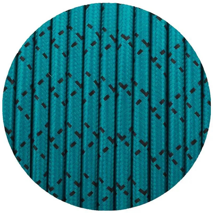 3 core Round Vintage Braided Fabric Teal + Black Cable Flex 0.75mm