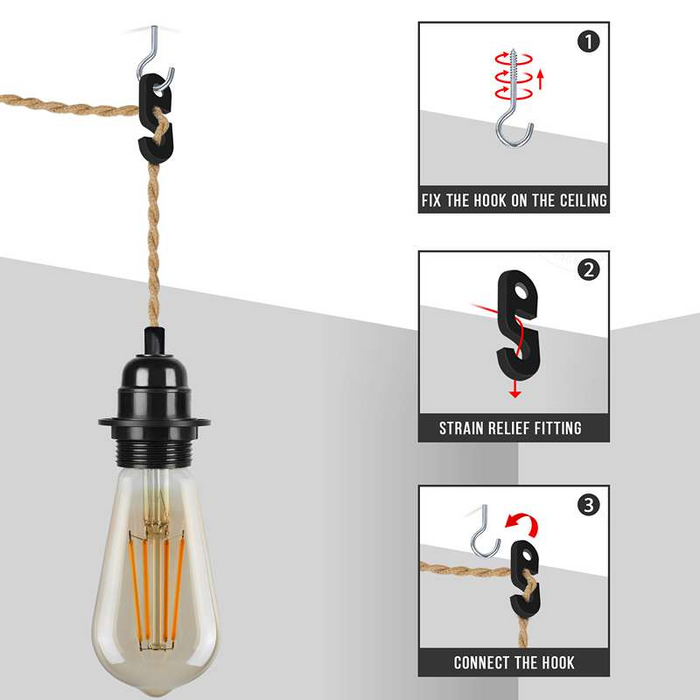Industriële hangende verstelbare henneptouw AAN/UIT-schakelaar UK Plug hanglamp 