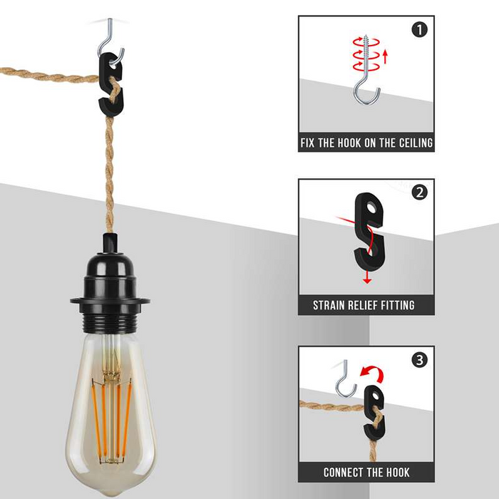 Industrial Hanging Adjustable Hemp Rope ON/OFF Switch UK Plug Pendant Light