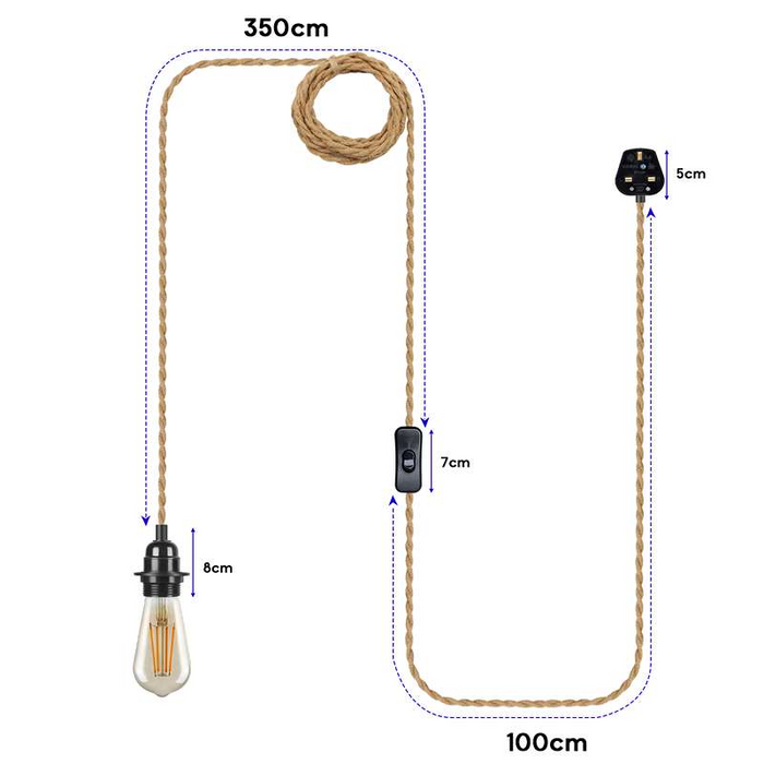 Industriële hangende verstelbare henneptouw AAN/UIT-schakelaar UK Plug hanglamp 