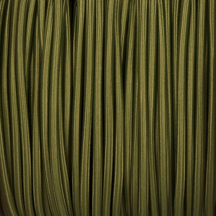 10m 3 core Round Vintage Braided Fabric Army Green Cable Flex 0.75mm