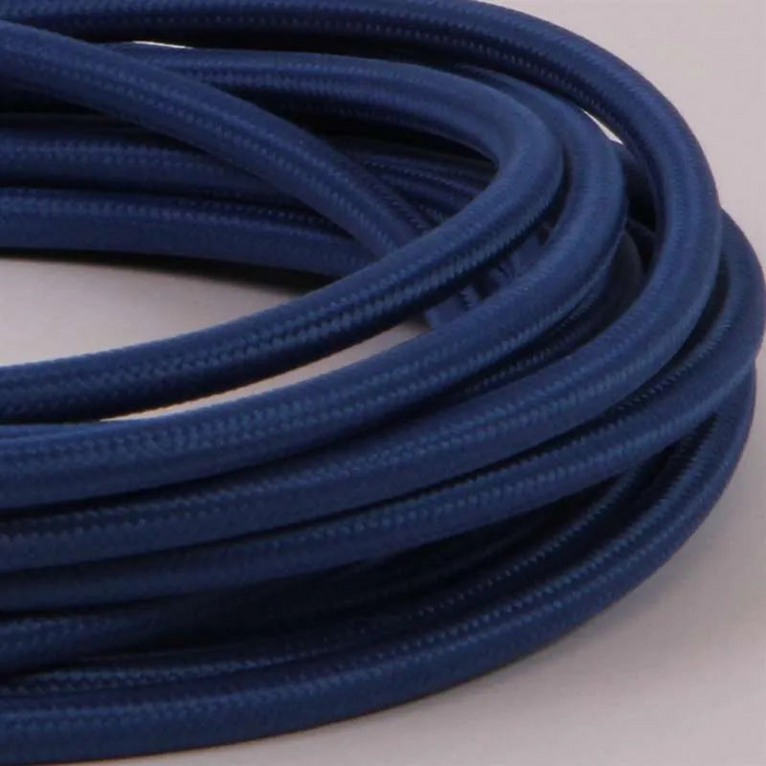 5m 3 Core Round Vintage Braided Fabric Dark Blue Cable Flex 0.75mm - Industrial Style Lighting