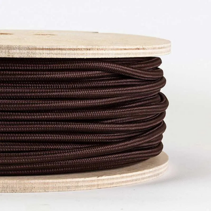 10m 3-aderige ronde vintage gevlochten stof donkerbruine kabel Flex 0,75 mm