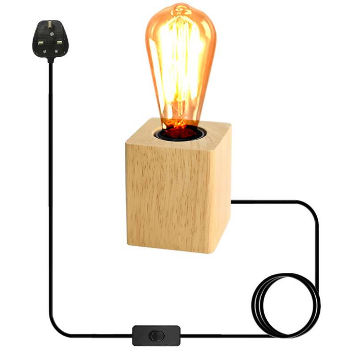 Massief houten tafellampvoet E27 220V Houten 3-pins stekkerlamp met AAN/UIT-schakelaar 