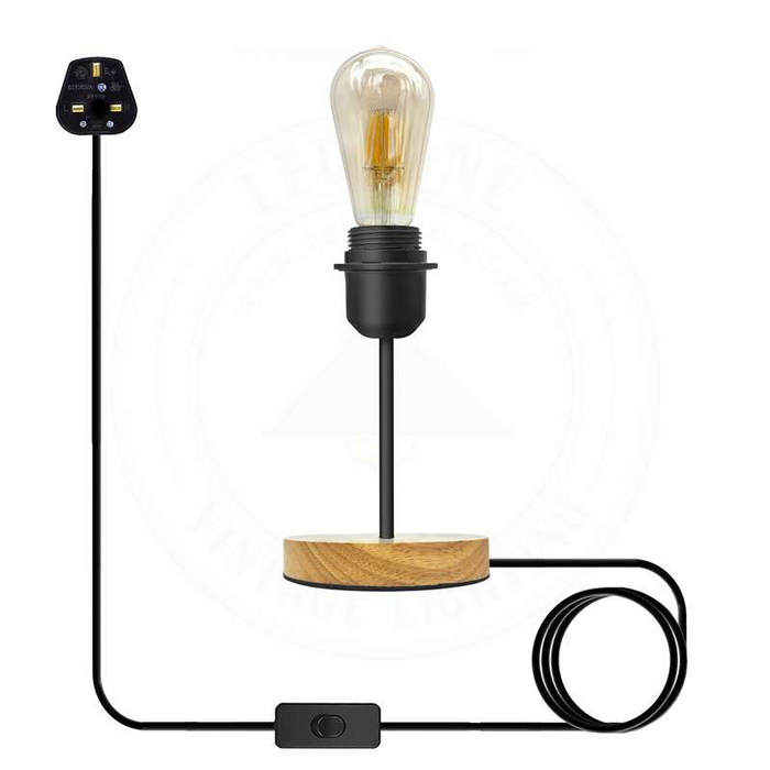 Vintage Black Table Lamp BS Plug With ON/OFF E27 Desk Light