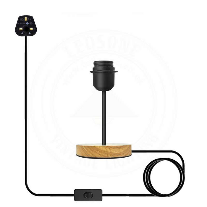 Vintage Black Table Lamp BS Plug With ON/OFF E27 Desk Light