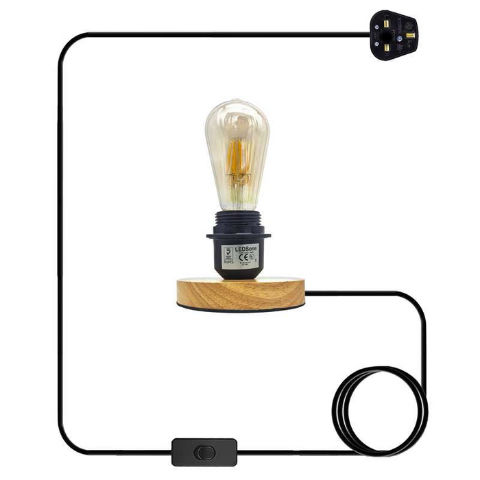 Industriële tafellamp zwarte houder plug-in E27 verstelbaar kabel nachtlampje 