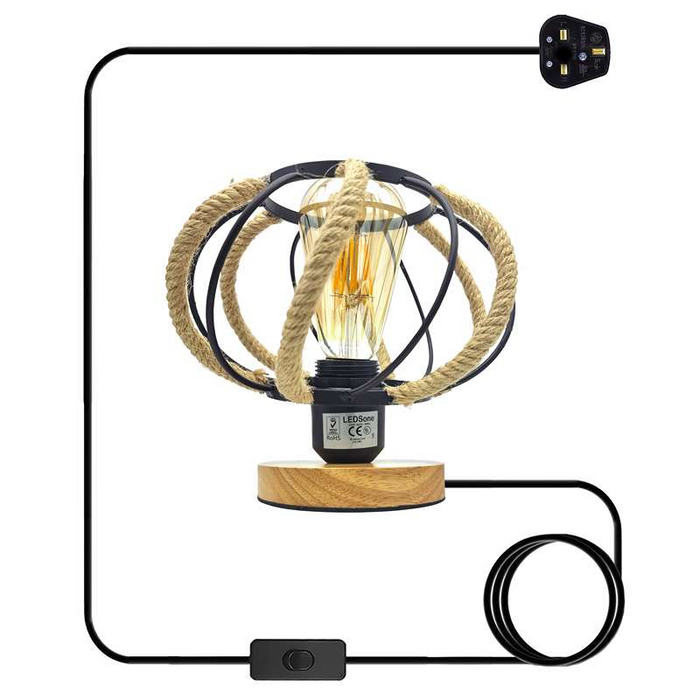 Industrial Table Lamp Black Holder Plugin E27 Adjustable Cable Night Light