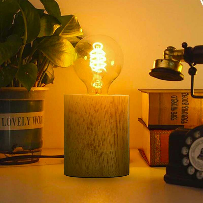 Solid Wood Table Lamp Base E27 220V Wooden 3 Pin Plug In Light with ON/OFF Switch